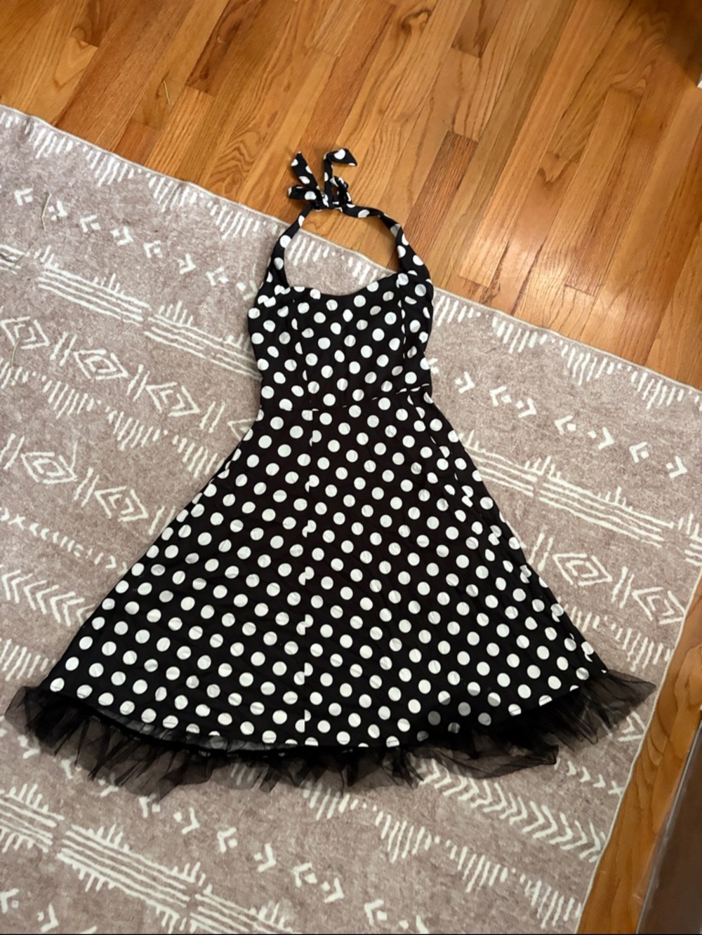 Black & White Polka Dot Halter Fit-and-Flare Dress